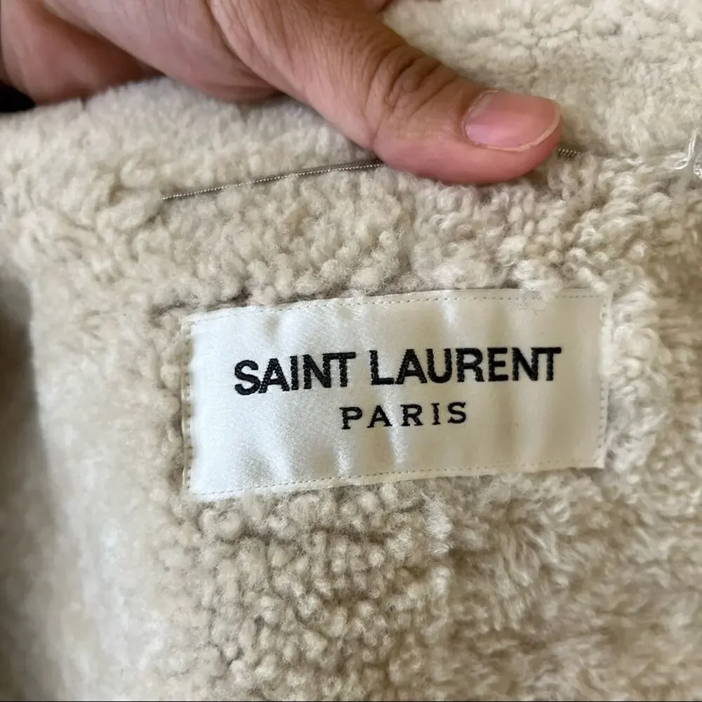 Saint Laurent Red Suede Boyfriend Shearling Jacket NWT XLarge - Picture 8 of 11